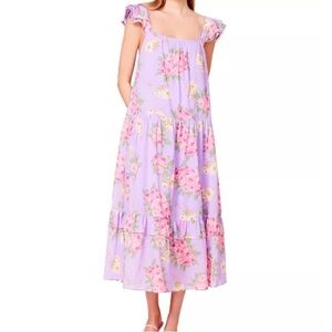 Betsey Johnson Cotton Bouquet Print Tiered Cottagecore Maxi Dress